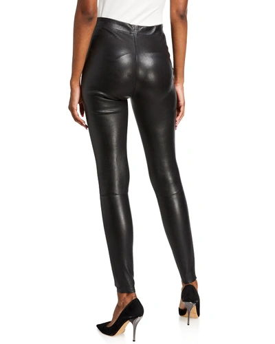 Shop Alice And Olivia Maddox Leather High-waist Side Zip Leggings In Black