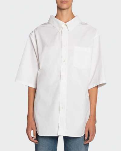 Shop Balenciaga Button-down Short-sleeve Swing Shirt In White