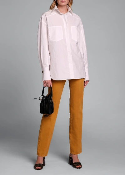 Shop Fendi Dolman-sleeve Cotton Blouse With Oversize Pockets In White