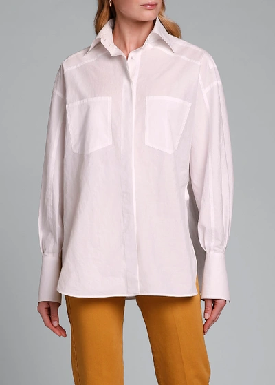 Shop Fendi Dolman-sleeve Cotton Blouse With Oversize Pockets In White