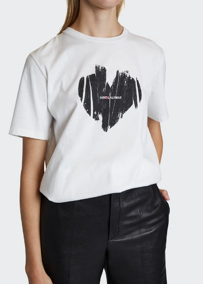 Shop Saint Laurent Heart Sleeveless Logo Short-sleeve Crewneck Tee In White/black
