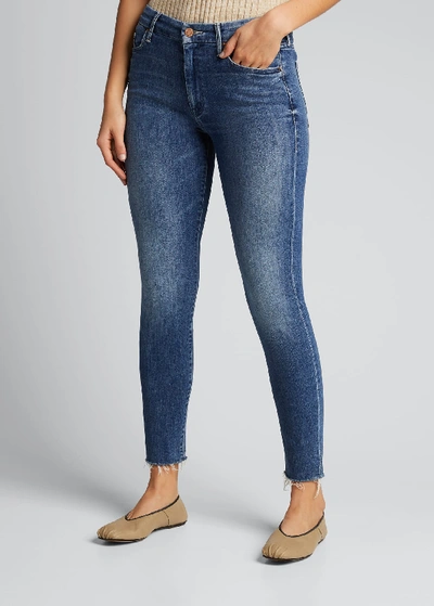 Shop Mother Looker Ankle Fray Skinny Jeans In Blue