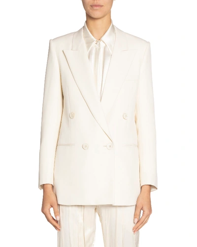 Shop Saint Laurent Wool Double-breasted Blazer In Off White
