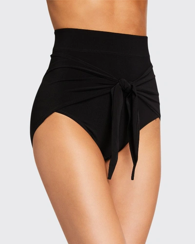 Shop Norma Kamali Diaper Tie-front High-waist Bikini Bottom In Black