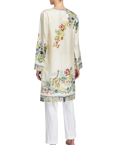 Shop Etro Floral Print Safari Silk Caftan In White