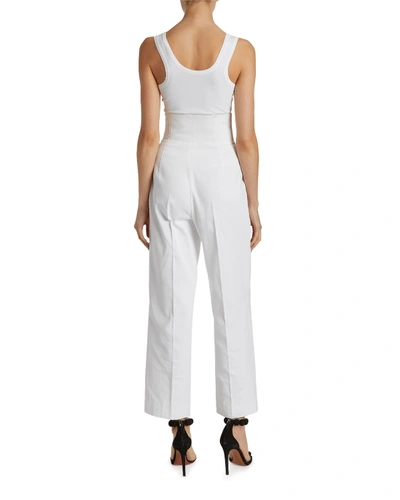 Shop Alaïa Square-neck Jersey Bodysuit In White