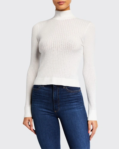 Shop Alice And Olivia Lanie High-neck Long-sleeve Pullover Sweater In White