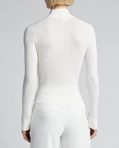 Shop Alice And Olivia Lanie High-neck Long-sleeve Pullover Sweater In White