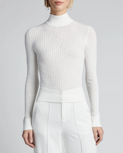 Shop Alice And Olivia Lanie High-neck Long-sleeve Pullover Sweater In White
