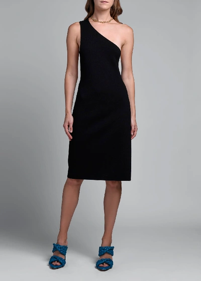 Shop Bottega Veneta One-shoulder Compact Frise Dress In Black