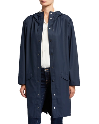 Shop Rains Long Water-resistant Rain Jacket In Navy