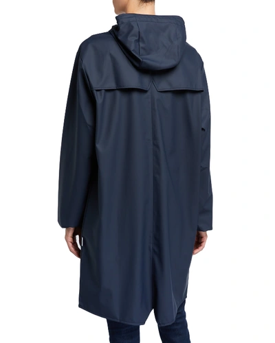 Shop Rains Long Water-resistant Rain Jacket In Navy