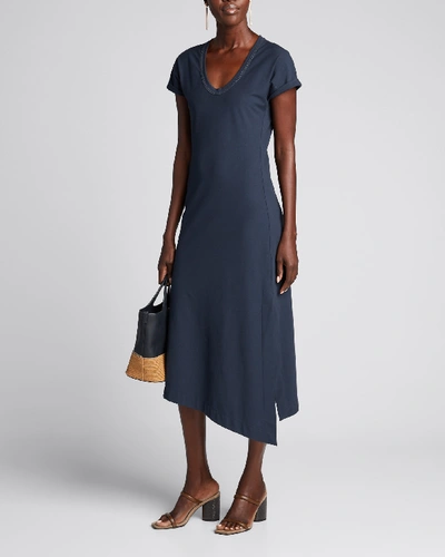 Shop Brunello Cucinelli Couture Jersey Scoop-neck Dress In Navy