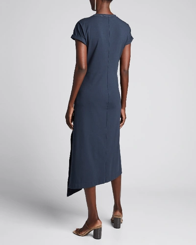 Shop Brunello Cucinelli Couture Jersey Scoop-neck Dress In Navy