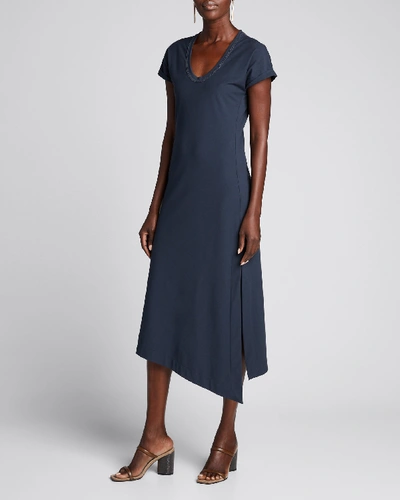 Shop Brunello Cucinelli Couture Jersey Scoop-neck Dress In Navy