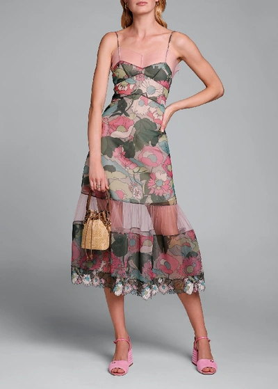 Shop Fendi Printed Floral Spaghetti-strap Dress In Pink Pattern