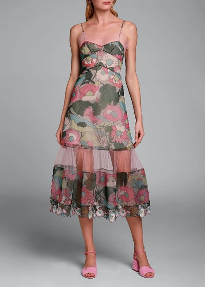 Shop Fendi Printed Floral Spaghetti-strap Dress In Pink Pattern