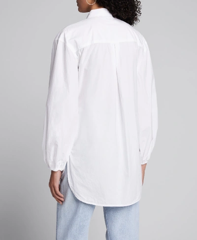 Shop Ganni Poplin Long-sleeve Wrap Blouse In White