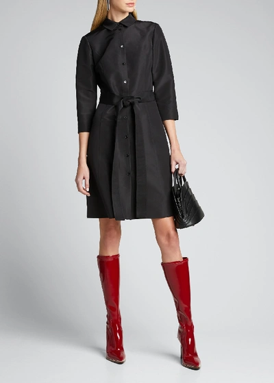 Shop Carolina Herrera Faille 3/4-sleeve Shirtdress In Black