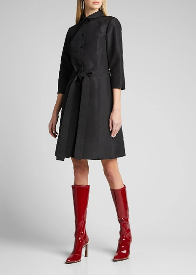 Shop Carolina Herrera Faille 3/4-sleeve Shirtdress In Black