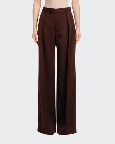 Shop Bottega Veneta Wool Wide-leg Pants, Brown