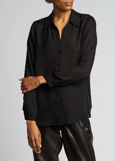 Shop L Agence Nina Collared Button-down Blouse In Black