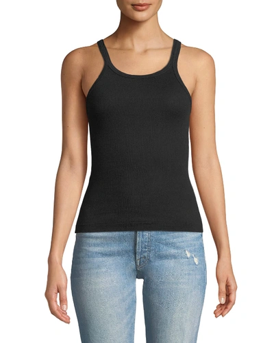 Shop Re/done Ribbed Scoop-neck Fitted Tank In Black