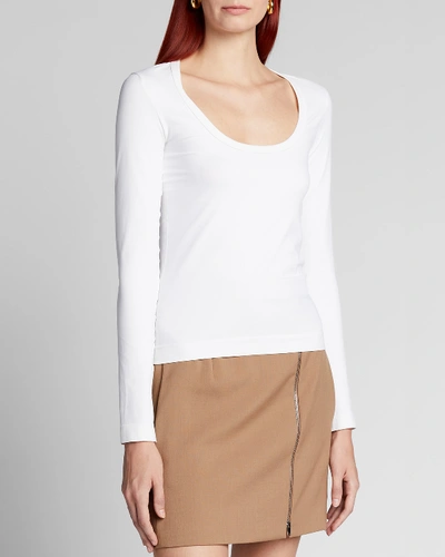 Shop Helmut Lang Scoop-neck Long-sleeve Shirt In White