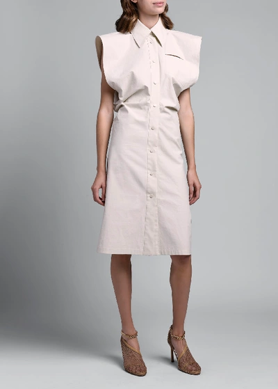 Shop Bottega Veneta Dramatic Cap-sleeve Button Front Shirtdress In White