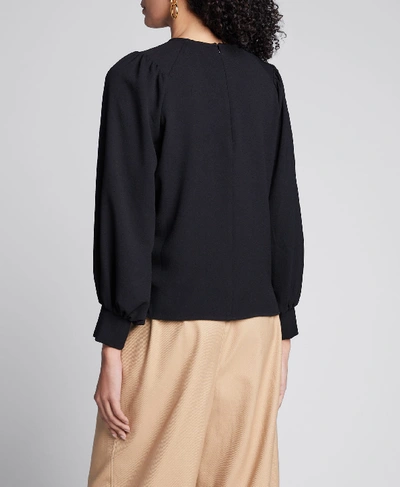 Shop Ganni Recycled Heavy Crepe Crewneck Blouse In Black