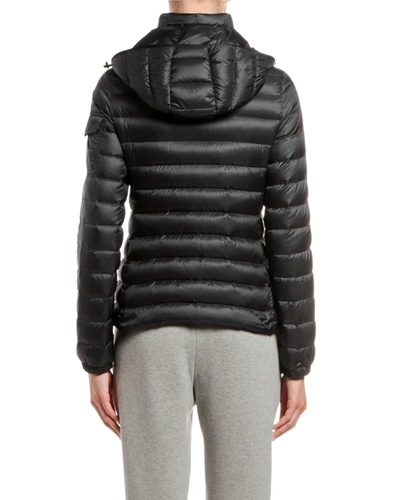 Shop Moncler Bleu Fitted Puffer Coat W/ Detachable Hood In Black