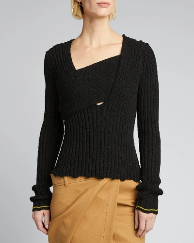 Shop Bottega Veneta Boucle Ribbed V-neck Sweater In Black