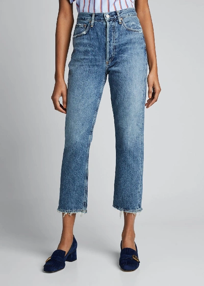 Shop Agolde Riley High-rise Straight Crop Jeans In Frequency