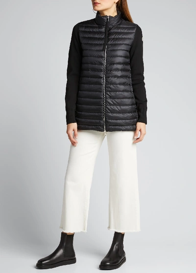 Shop Moncler Long Knit-sleeve Down Combo Jacket In Black