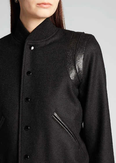 Shop Saint Laurent Teddy Fleece Varsity Jacket In Black