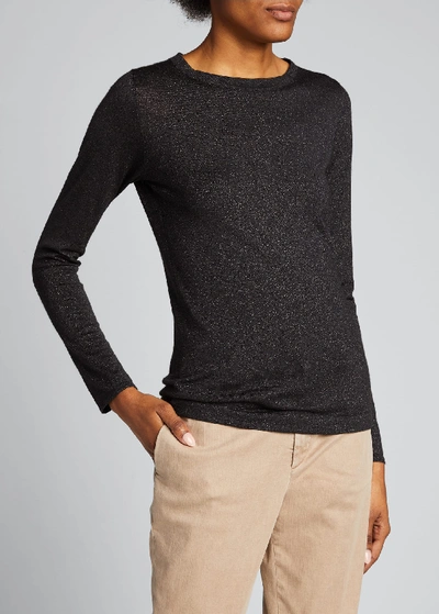 Shop Brunello Cucinelli Crewneck Long-sleeve Cashmere-blend Knit Pullover In Black