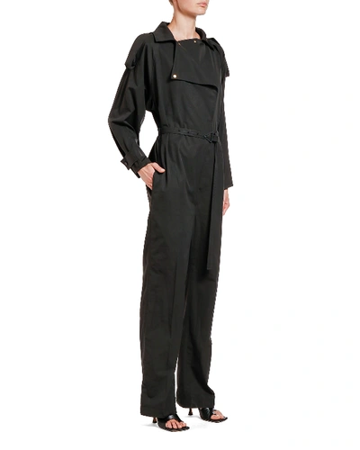 Shop Bottega Veneta Cotton Belted Shirt Jumpsuit In Black