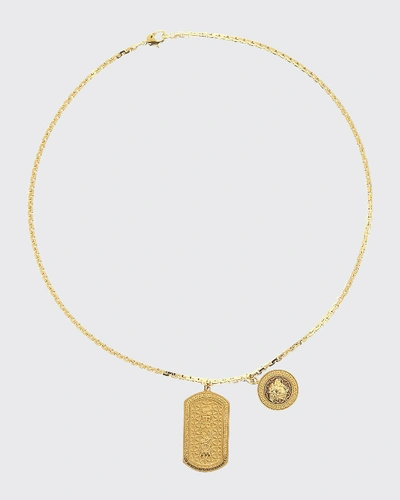 Shop Versace Men's Logo Plate Pendant & Medusa Charm Necklace In Gold