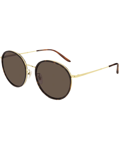 Shop Gucci Men's Oval Havana Acetate/metal Sunglasses