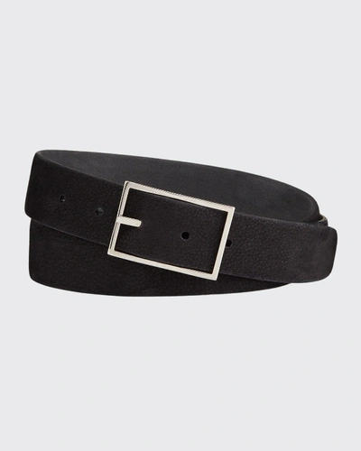 Shop Simonnot Godard Men's Nubuck Reversible Belt In Black/gray