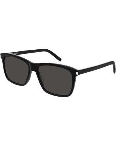 Shop Saint Laurent Men's Rectangle Solid Acetate Sunglasses In Black