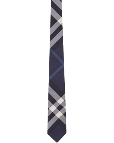 Shop Burberry Men's Exploded Check Silk Tie In Navy