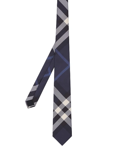 Shop Burberry Men's Exploded Check Silk Tie In Navy