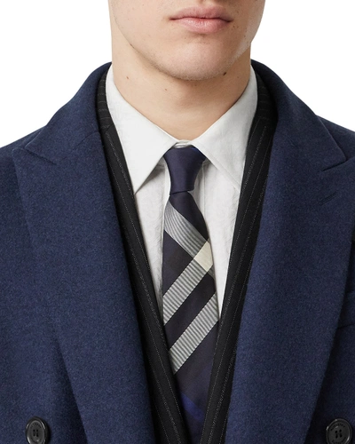 Shop Burberry Men's Exploded Check Silk Tie In Navy