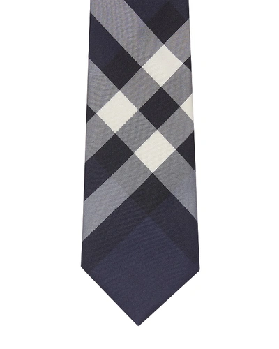 Shop Burberry Men's Exploded Check Silk Tie In Navy