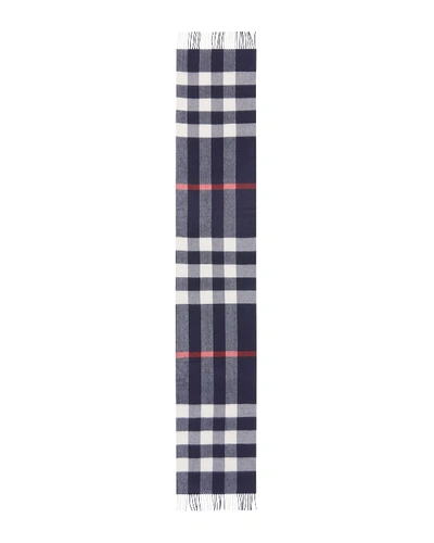 Shop Burberry Men's Half Mega Check Cashmere Scarf In Blue Pattern