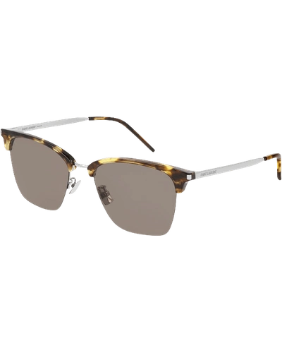 Shop Saint Laurent Men's Half-rim Havana Acetate/metal Sunglasses
