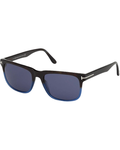 Shop Tom Ford Men's Stephenson Square Two-tone Acetate Sunglasses In Havana/blue