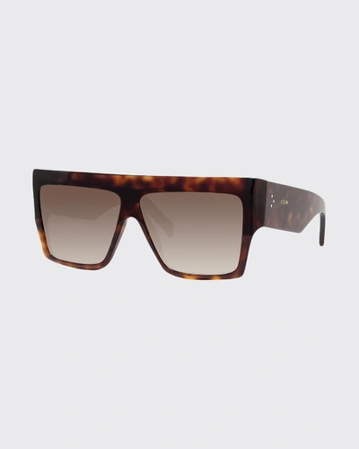 Celine Men's Chunky Rectangle Gradient Havana Sunglasses In Brown