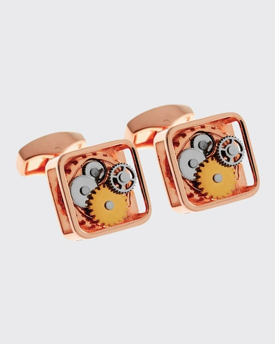 Shop Tateossian Rose-plated Square Rotating Gear Cuff Links In Rose Gold